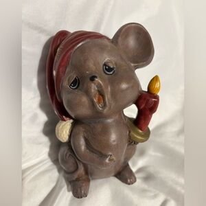 Ceramic Vintage 1991 Sleepy Merry Christmas Mouse With Candle